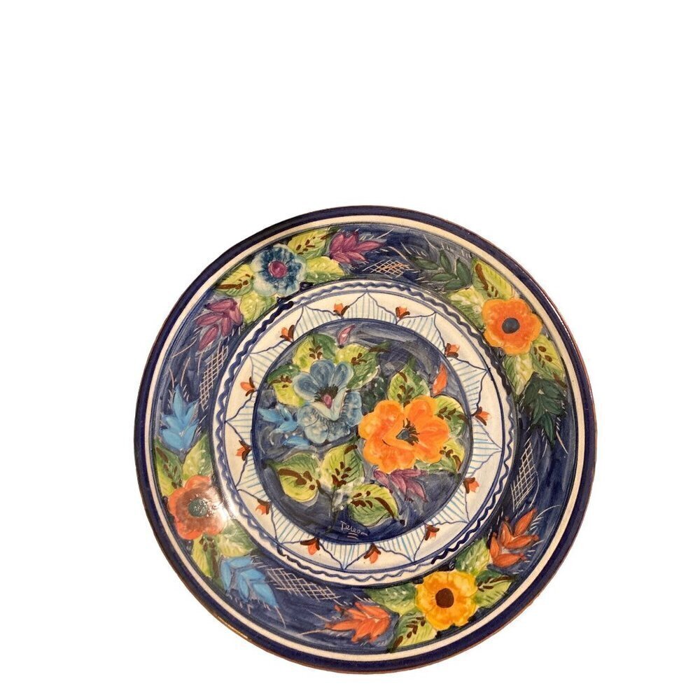 Olaria Cristo L.Pedro Do Corval Portugal Pottery 9.5" Plate Orange Multi Flower - Picture 2 of 4